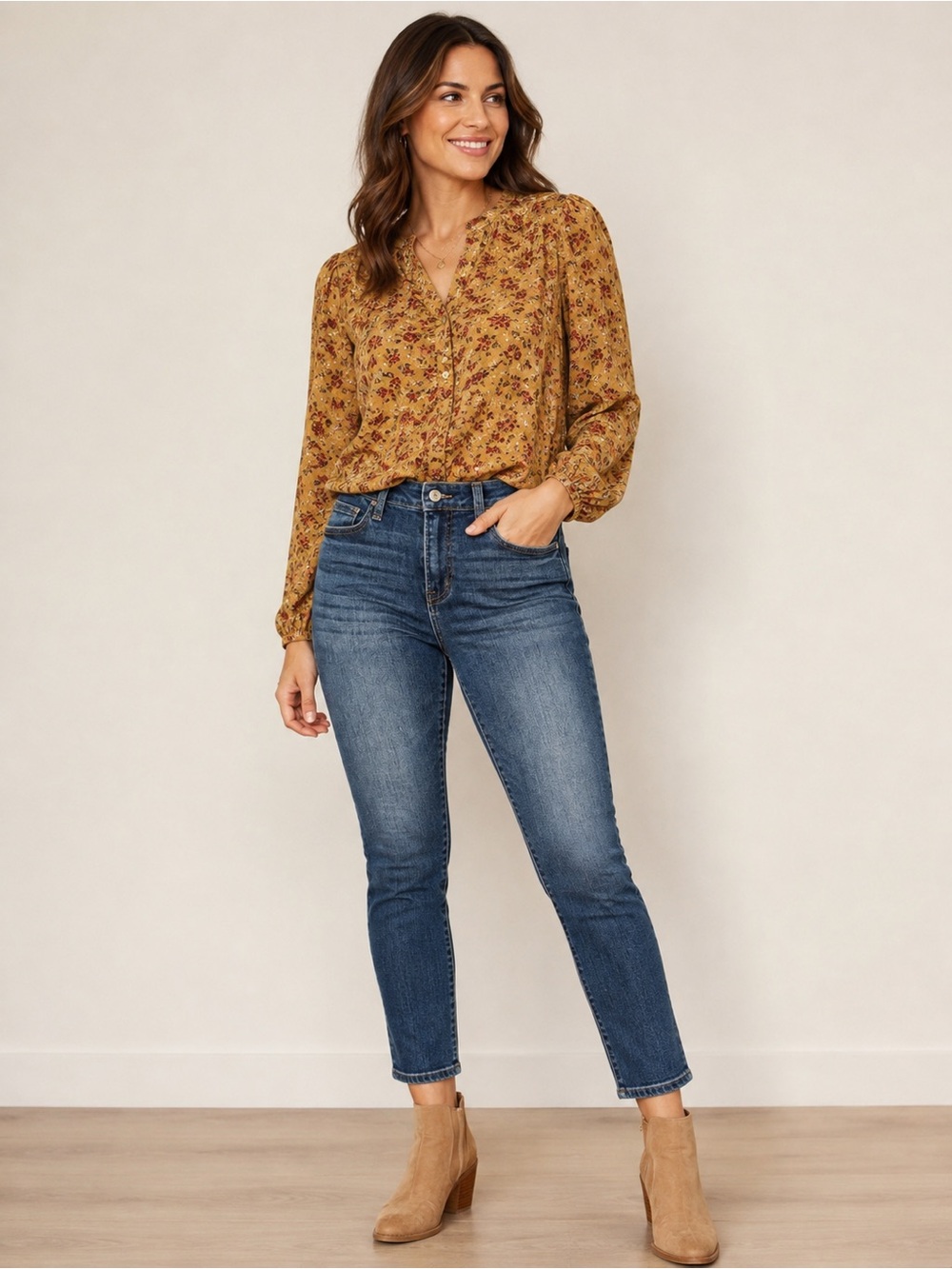 High-Rise Slim Fit Jeans in Medium Blue by Vervet Amber